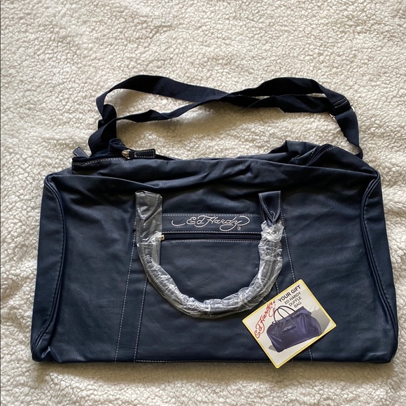 Ed Hardy Navy Duffel Bag with Adjustable Strap